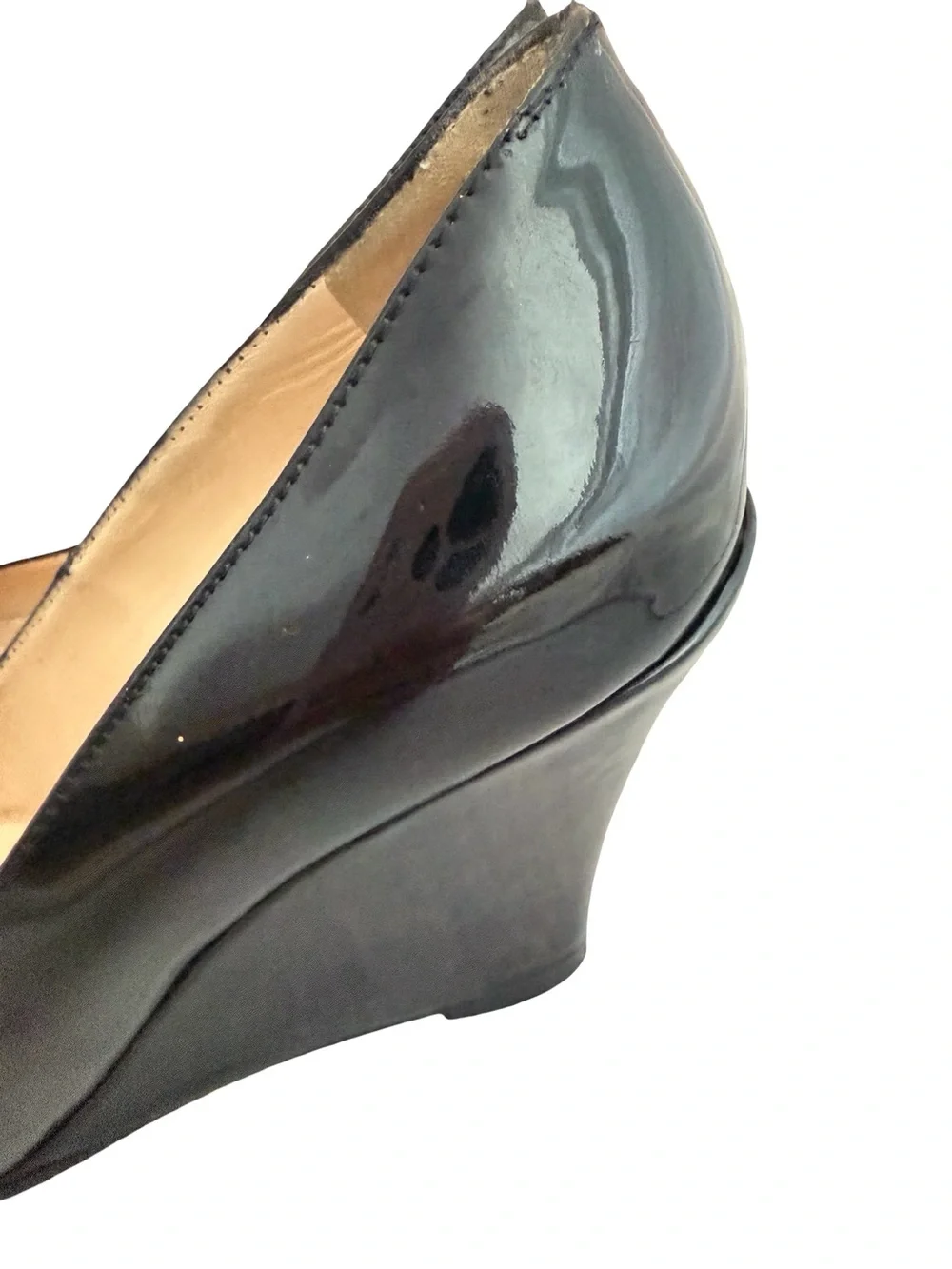 Christian Louboutin Black Patent Leather Round Toe Wedge Pumps Size 6 Women's